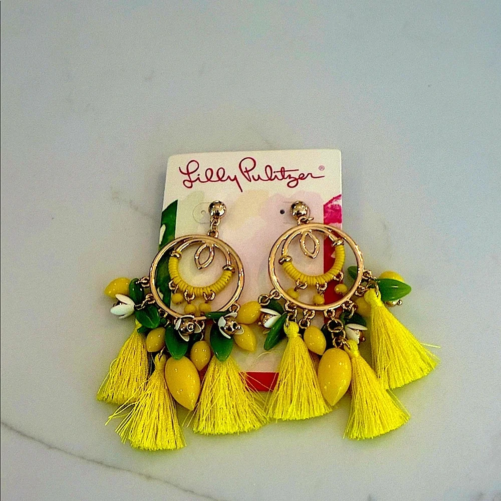 Lilly Pulitzer Yellow Tassel, Green and Gold Earrings. 
NWT - Picture 2 of 4
